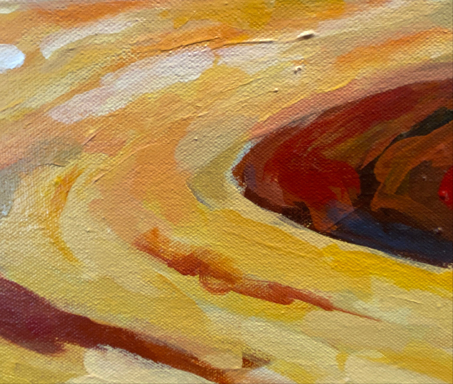 Abstract painting with swirling colors on a textured surface
